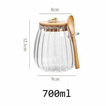 Gambar produk ECHOU Toples Kaca Borosilikat Vintage Wooden with Spoon Storage Jar 700ml - ECH-145