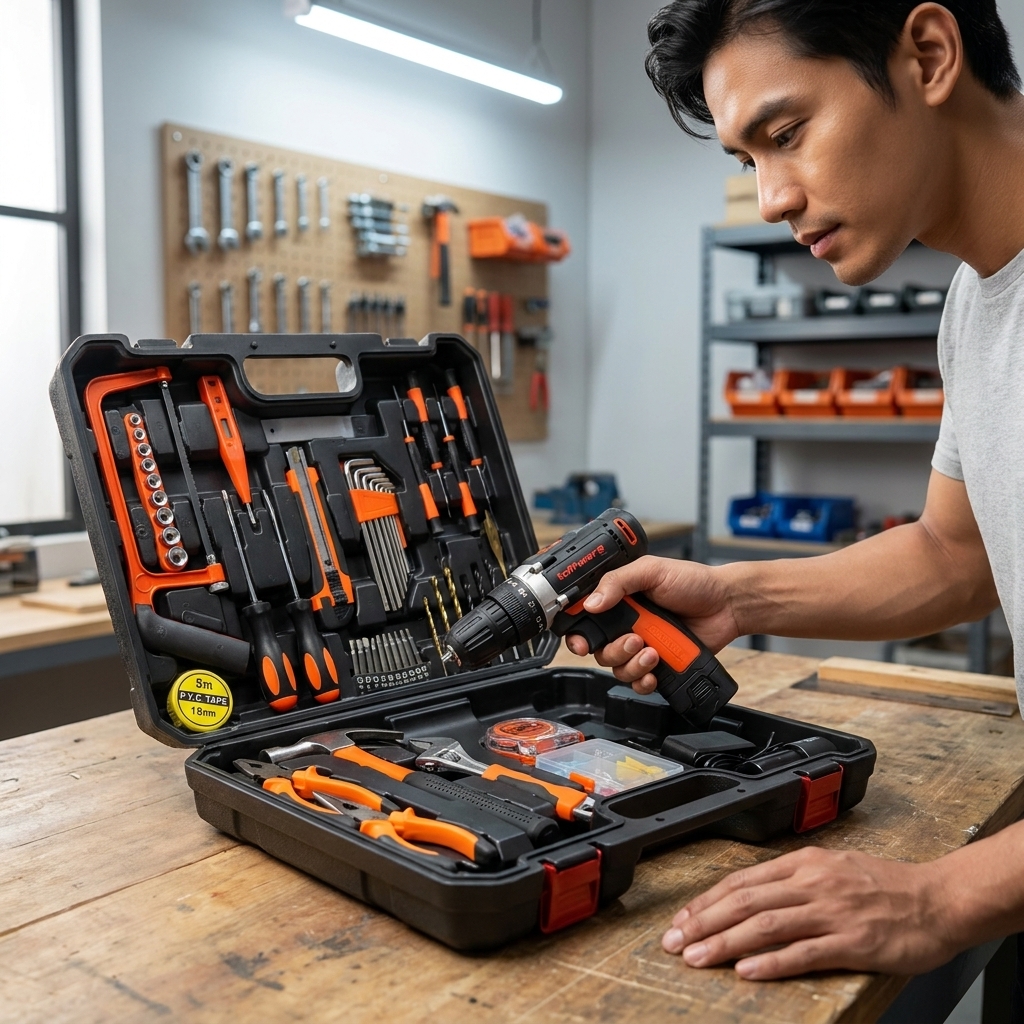 Gambar produk Taffware Alat Set Bor Listrik Perkakas Palu Tang Obeng Kunci Pas 57in1 - TZ168