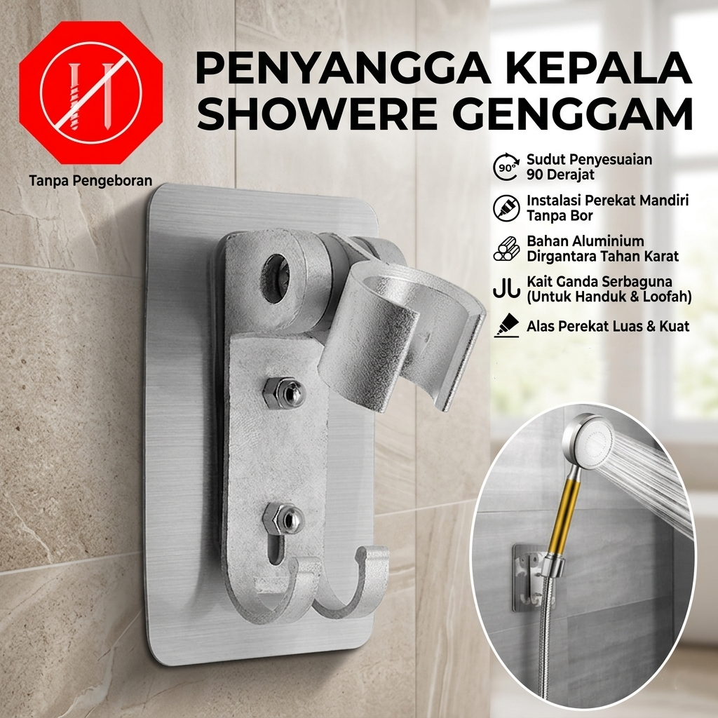 BShower Penyangga Kepala Shower Adjustable Hose Holder 1/2 Inch - BR-201 Gambar produk BShower Penyangga Kepala Shower Adjustable Hose Holder 1/2 Inch - BR-201 - Utama