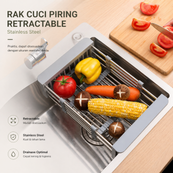 TaffHOME Rak Cuci Piring Buah Wastafel Retractable Stainless Steel - HR-29
