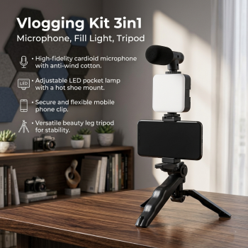 CENTECHIA Vlogging Kit 3in1 Microphone Fill Light Flexibel Tripod - AY-49