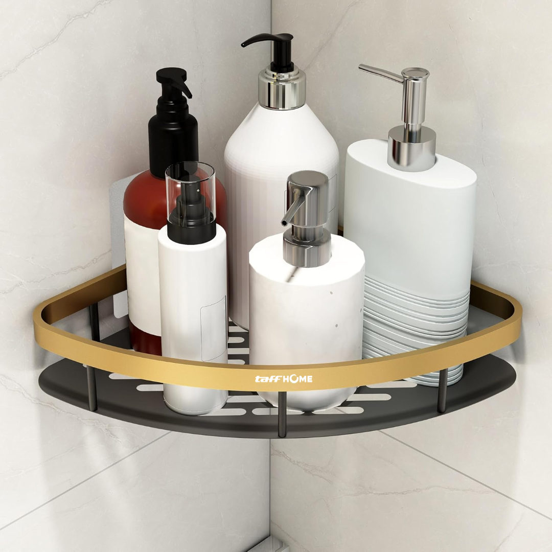 Gambar produk TaffHOME Rak Kamar Mandi Aluminium Triangular Bathroom Corner Shelf - RG2A - 1