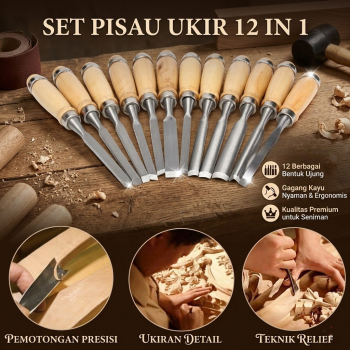 Ginflash Set Pisau Ukir Pahat Kayu 12in1 Wood Carving Chisel Knife - OE12