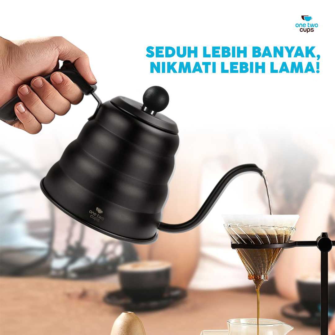 One Two Cups Teko Kopi Leher Angsa Gooseneck Pour Over Drip Kettle 1L - RF-10 Gambar produk One Two Cups Teko Kopi Leher Angsa Gooseneck Pour Over Drip Kettle 1L - RF-10