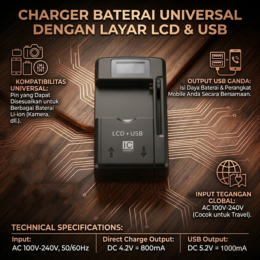 FMA Charger Baterai Universal US Plug 4.2V with LCD USB Port 5.2V - A73E Gambar produk FMA Charger Baterai Universal US Plug 4.2V with LCD USB Port 5.2V - A73E