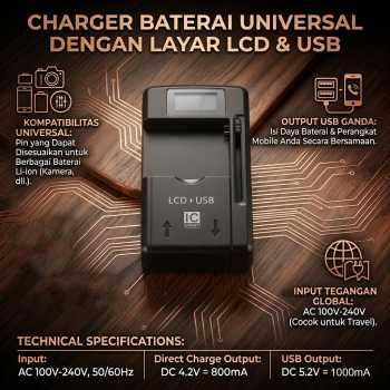 FMA Charger Baterai Universal US Plug 4.2V with LCD USB Port 5.2V - A73E