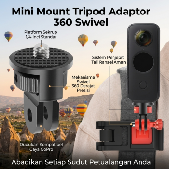 ELBOKERO Mini Mount Tripod Adaptor 360 Swivel 1/4 Screw GoPro Insta360 - KF45