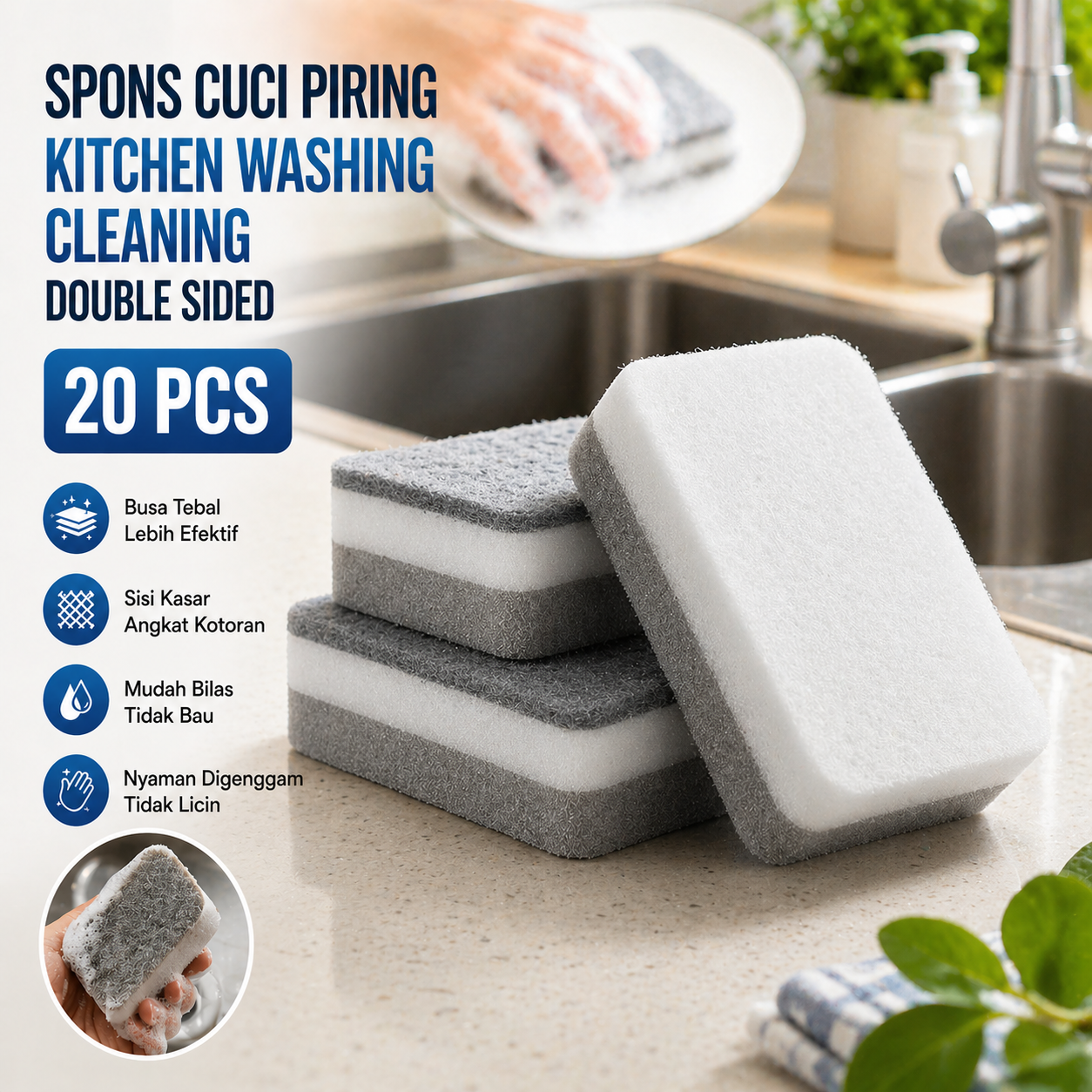 TwoFace Spons Cuci Piring Kitchen Washing Cleaning Double Sided 20 PCS - FLS52 Gambar produk TwoFace Spons Cuci Piring Kitchen Washing Cleaning Double Sided 20 PCS - FLS52 - Utama
