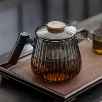 Gambar produk ECHOU Teko Kaca Borosilikat Tahan Panas Handle Walnut Tea Filter 650ml - GPN550