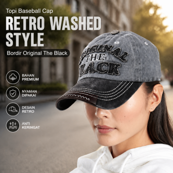 FLB Topi Baseball Cap Retro Washed Style Bordir Original The Black - F122