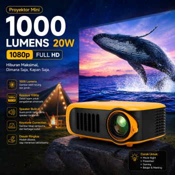 TRANSJEE Proyektor Mini Portable LED Full HD 1000 Lumens 20W 1080p - A2000