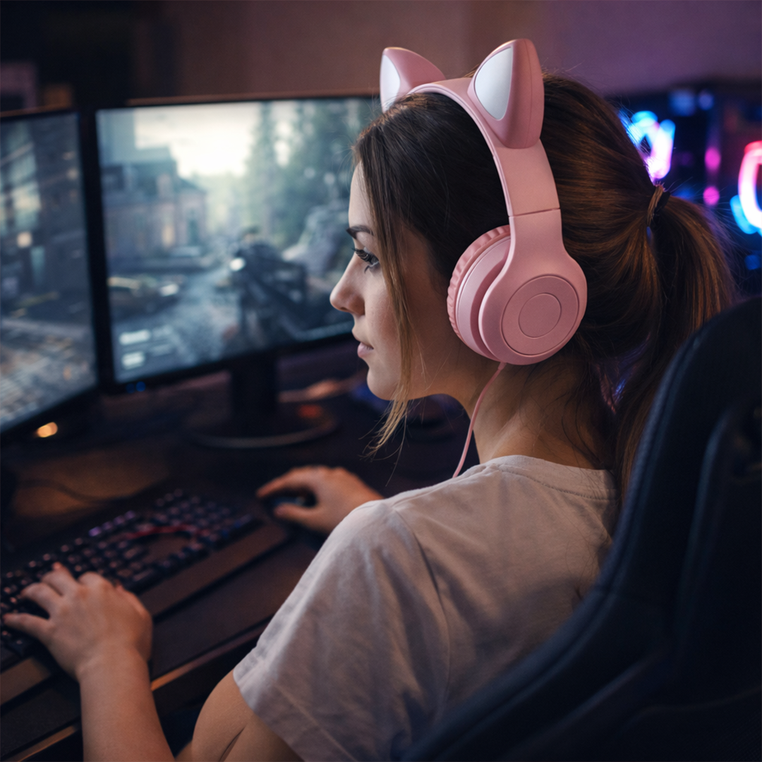 Fuloophi Headphone Bluetooth 5.0 Cat Ear 9D Sound Foldable 150mAh - P47M Gambar produk Fuloophi Headphone Bluetooth 5.0 Cat Ear 9D Sound Foldable 150mAh - P47M