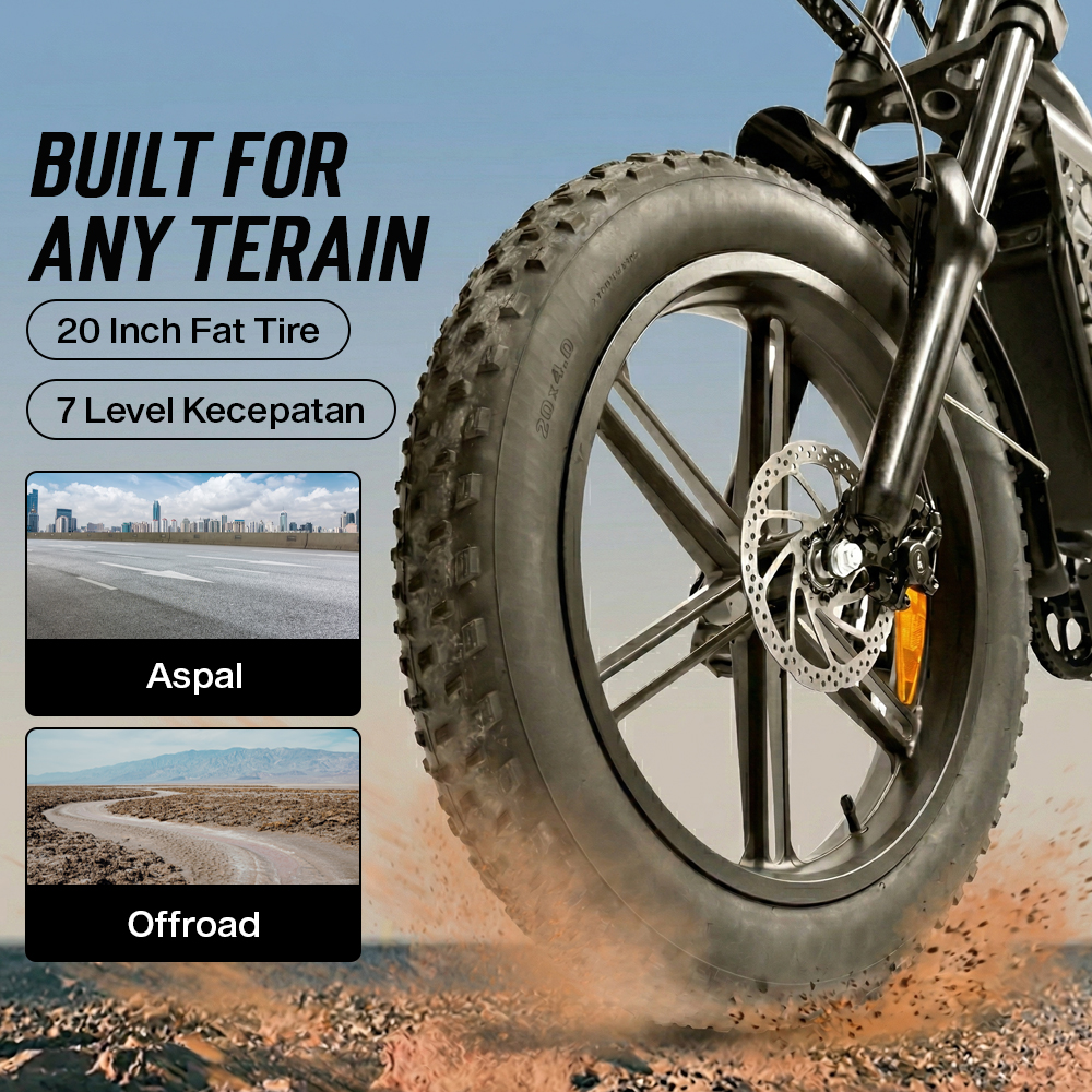 Gambar produk ClipClop Sepeda Listrik Fat Bike 20 Inch Brushless Motor 48V 15Ah 750W - L1