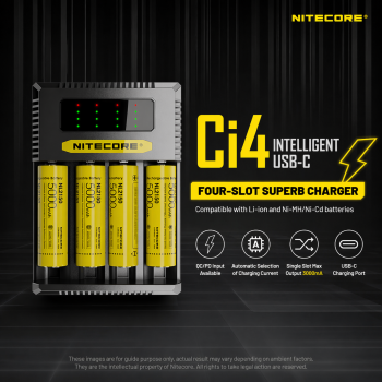 NITECORE Charger Baterai 4 Slot AA AAA 18650 Ni-MH Li-Ion Fast Charge - Ci4