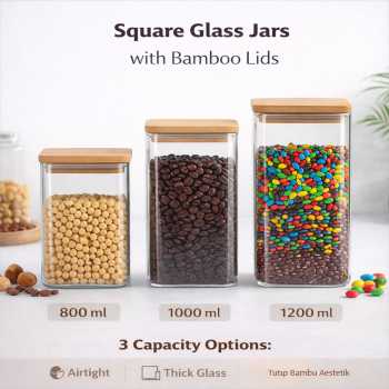 STAR Toples Kaca Borosilikat Kotak Storage with Bamboo Lid - ST-1020