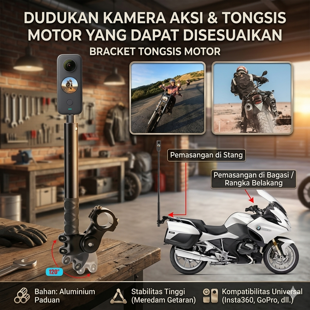 RUBY Bracket Dudukan Tongkat Selfie Motor Mounting Stick Action Camera - D-28T Gambar produk RUBY Bracket Dudukan Tongkat Selfie Motor Mounting Stick Action Camera - D-28T