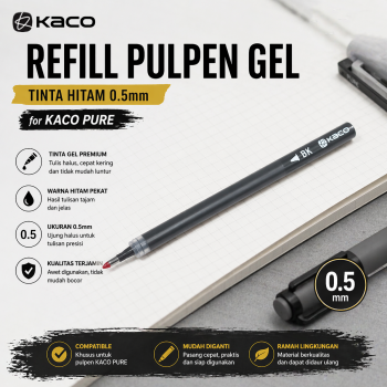 Kaco KEFILL Refill Pulpen Gel Tinta Hitam 0.5mm for Kaco PURE 1 PCS - K1622