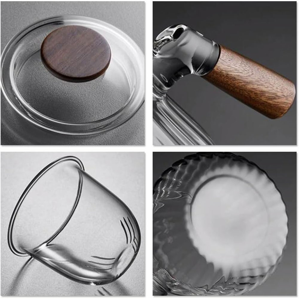 Gambar produk ECHOU Teko Kaca Borosilikat Tahan Panas Handle Walnut Tea Filter 650ml - GPN550