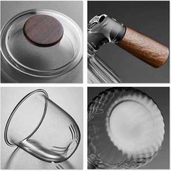 Gambar produk ECHOU Teko Kaca Borosilikat Tahan Panas Handle Walnut Tea Filter 650ml - GPN550