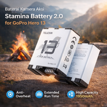TELESIN Baterai Kamera Aksi Stamina Battery 2.0 for GoPro Hero 13 - TSBTR09-01