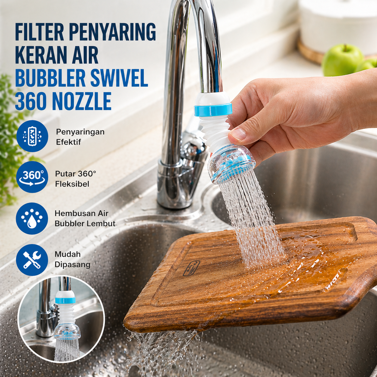 Gambar produk TINTON Filter Penyaring Keran Air Bubbler Swivel 360 Nozzle - QYJ-666 - Utama