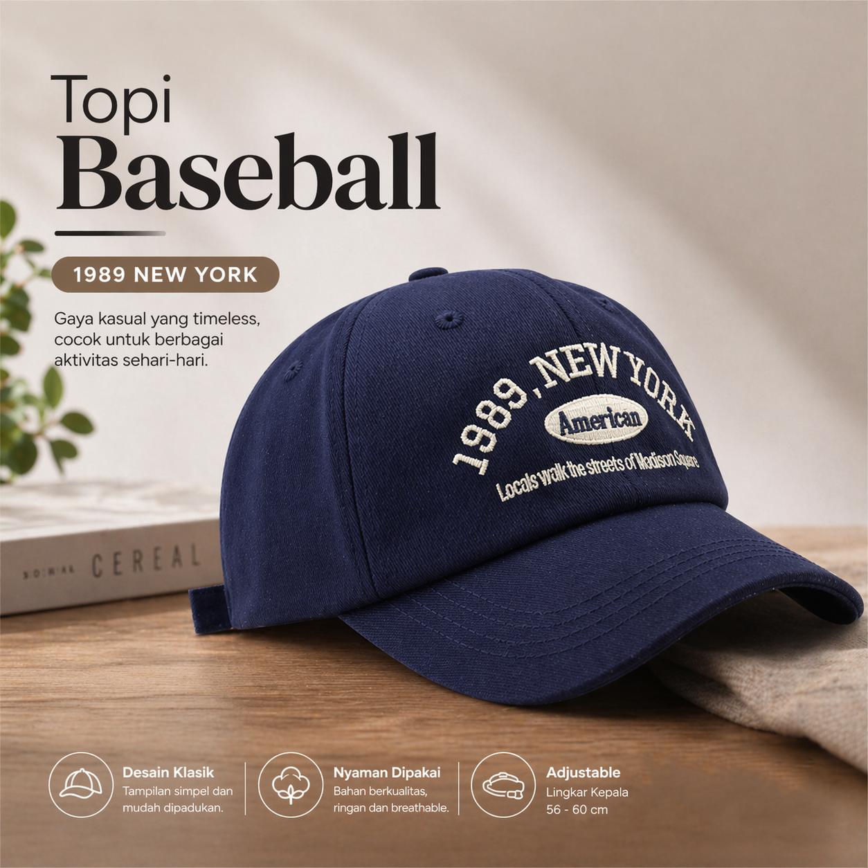 MUJE Topi Baseball Cap Bordir Adjustable 1989 New York - F220 Gambar produk MUJE Topi Baseball Cap Bordir Adjustable 1989 New York - F220 - Utama