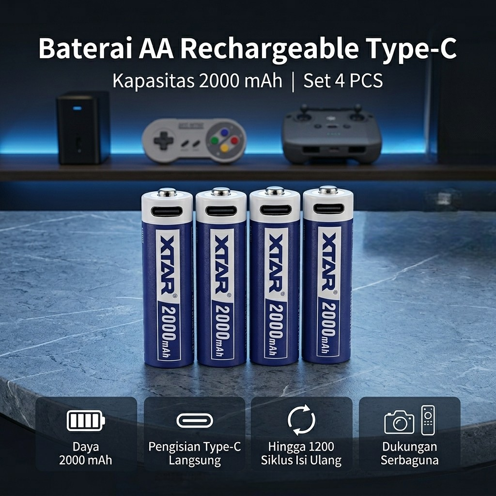 Gambar produk XTAR Baterai Rechargeable AA LR Type C 1.5V 2.5A 4 PCS 2000mAh - XT-40