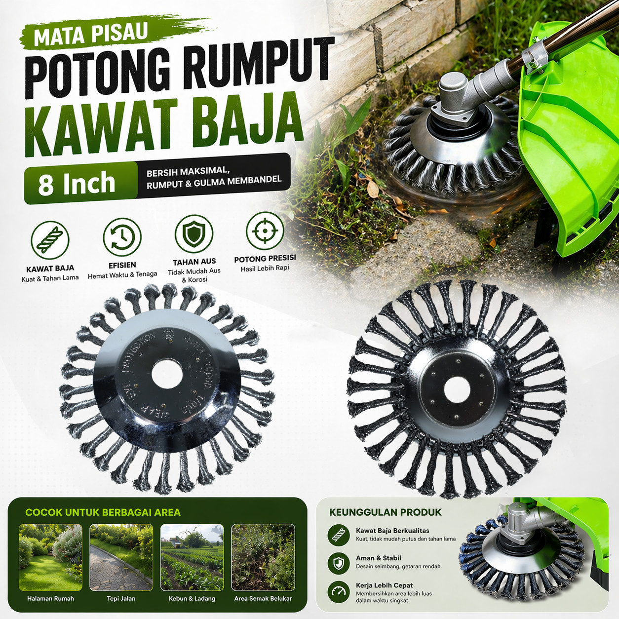 LISM Mata Pisau Potong Rumput Bulat Kawat Baja Weed Brush 8 Inch - LI2 Gambar produk LISM Mata Pisau Potong Rumput Bulat Kawat Baja Weed Brush 8 Inch - LI2 - Utama