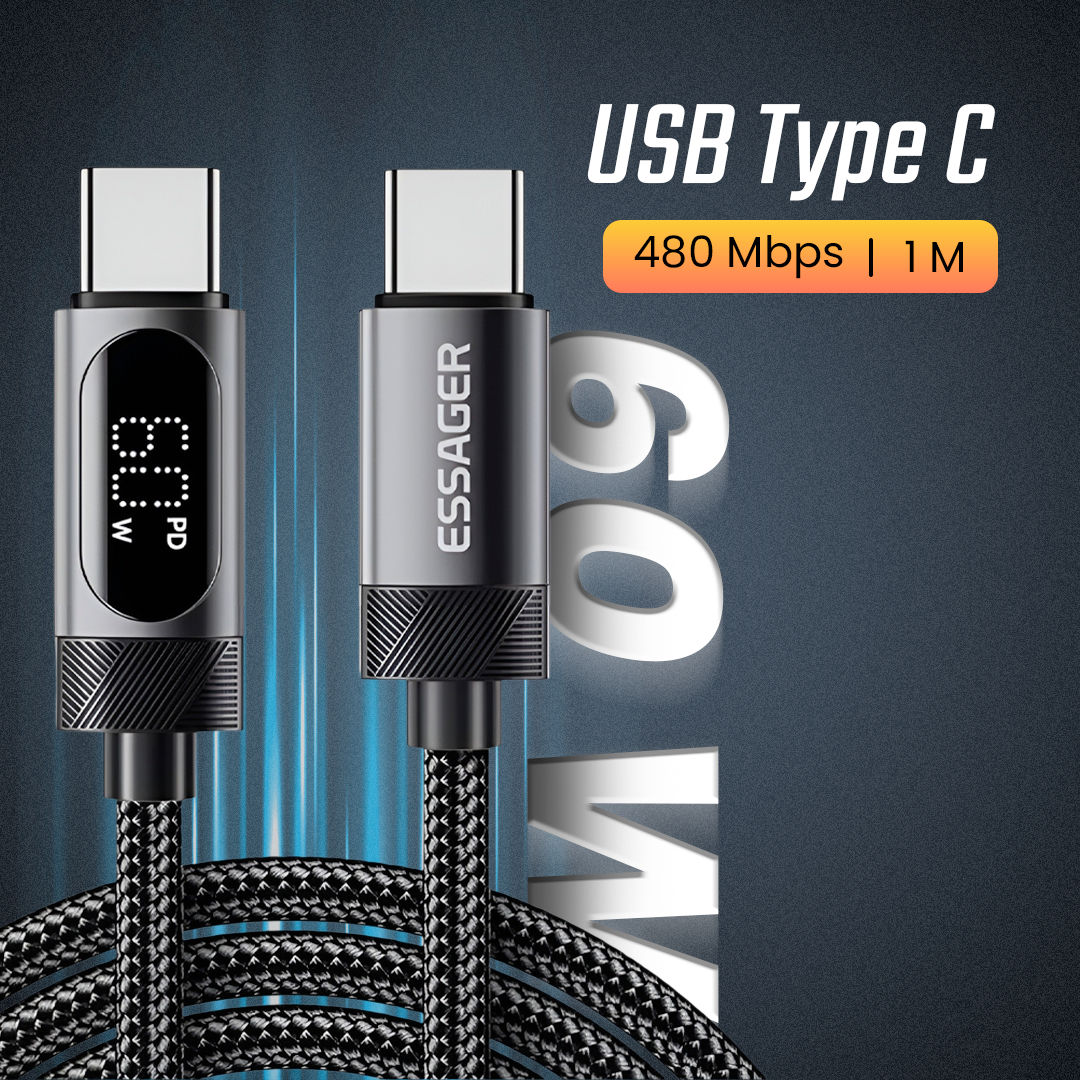 Gambar produk ESSAGER MacLe Kabel Data USB Type C to USB Type C Fast Charging 60W 1M - ES-X64