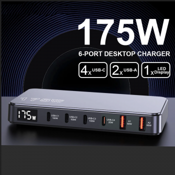 Gambar produk Taffware Charger USB Docking Station 6 Port Type C PD QC GaN 175W - BK-112D