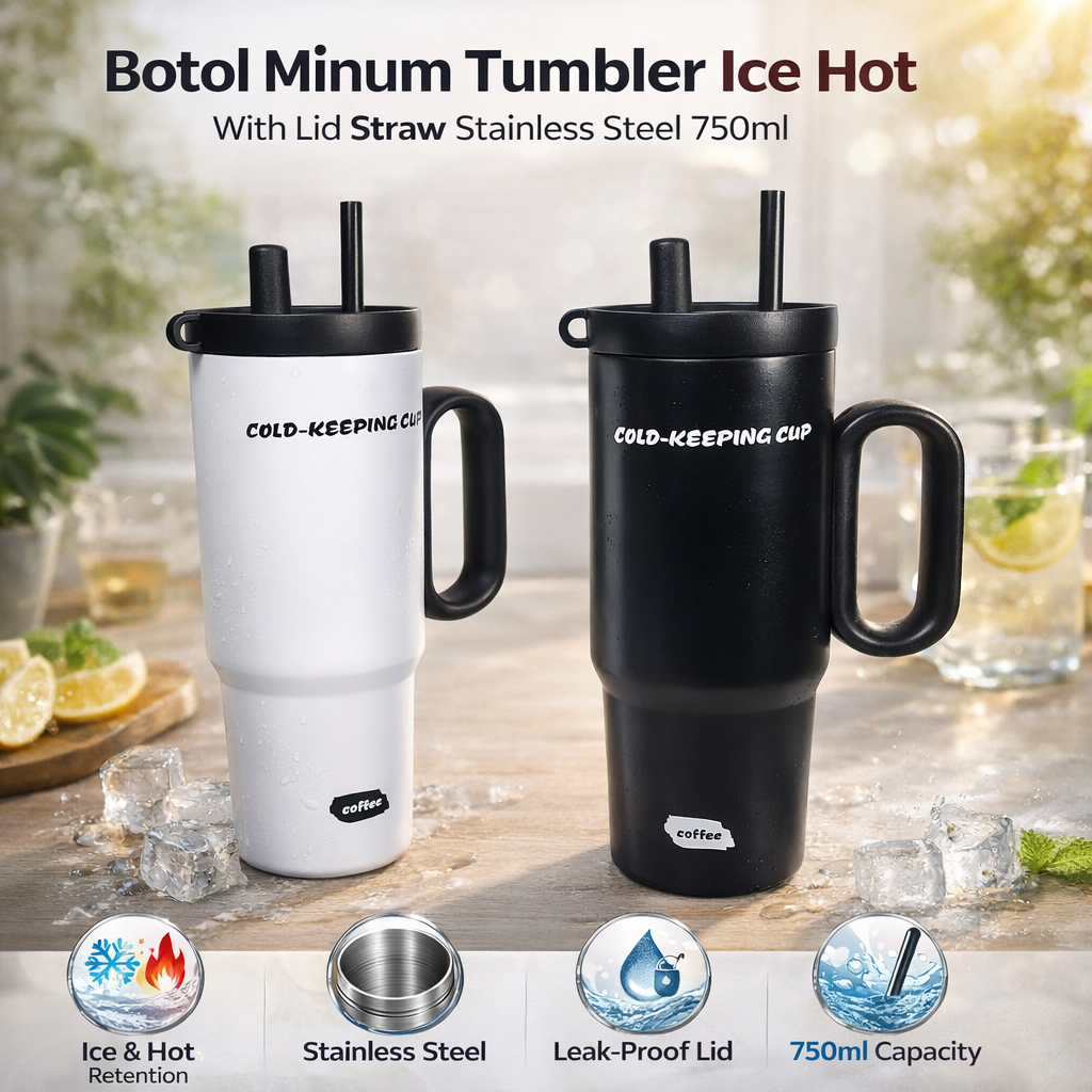 Bingo Botol Minum Tumbler Ice Hot With Lid Straw Stainless Steel 750ml - B-9400 Gambar produk Bingo Botol Minum Tumbler Ice Hot With Lid Straw Stainless Steel 750ml - B-9400 - 1