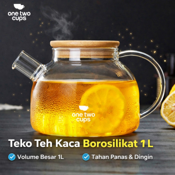 One Two Cups Teko Teh Kaca Borosilikat Saringan Tahan Panas Teapot 1L - BR-384