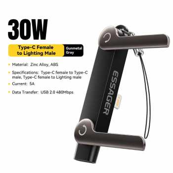 ESSAGER OTG Adapter Type C Female to Lighting Male 2in1 Holder 30W - ES-OTG37