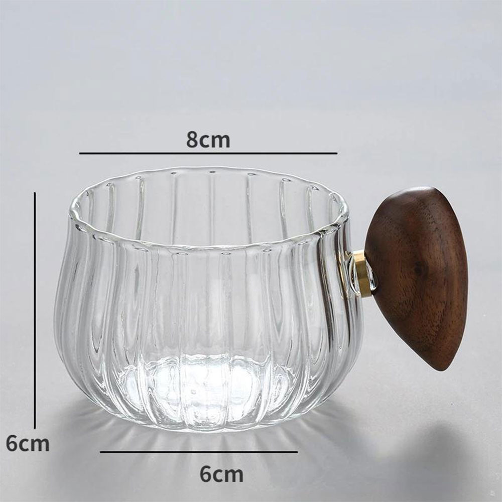Bincoo Gelas Kopi Teh Kaca Borosilikat Walnut Handle Maple Leaf 200ml - BC200 Gambar produk Bincoo Gelas Kopi Teh Kaca Borosilikat Walnut Handle Maple Leaf 200ml - BC200