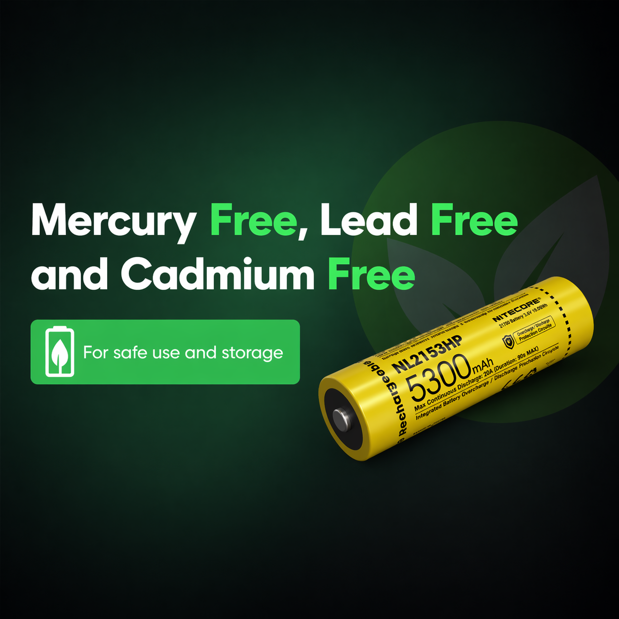 Gambar produk NITECORE Baterai Isi Ulang 21700 Li-Ion Button Top 5300mAh 3.6V 1 PCS - NL2153HP