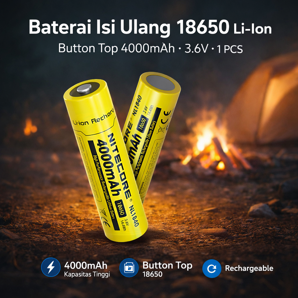 Gambar produk NITECORE Baterai Isi Ulang 18650 Li-Ion Button Top 4000mAh 3.6V 1 PCS - NL1840