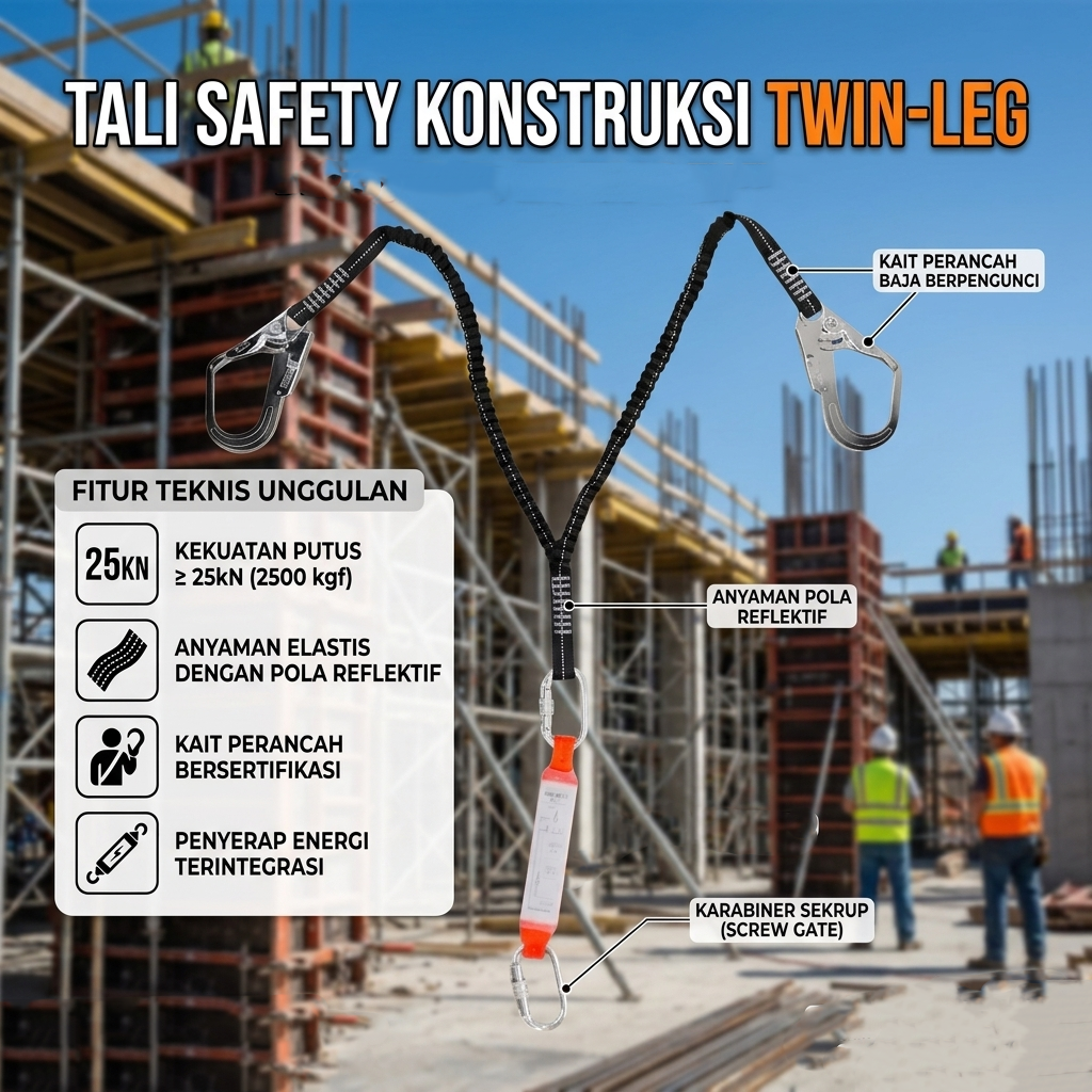 LUX Tali Safety Konstruksi 25KN Double Hook Anti Fall with Buffer Bag - KKN2 Gambar produk LUX Tali Safety Konstruksi 25KN Double Hook Anti Fall with Buffer Bag - KKN2 - Utama