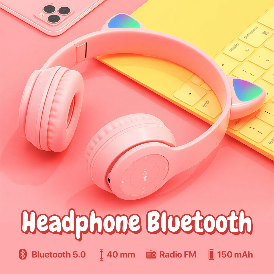 Fuloophi Headphone Bluetooth 5.0 Cat Ear 9D Sound Foldable 150mAh - P47M Gambar produk Fuloophi Headphone Bluetooth 5.0 Cat Ear 9D Sound Foldable 150mAh - P47M