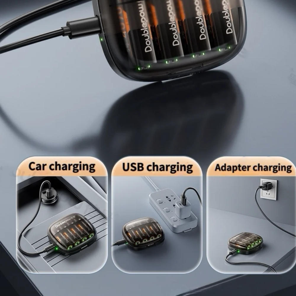 Gambar produk Doublepow Charger Baterai Box 4 Slot AA Li-Ion 1.5V Type C 10W - TC-04