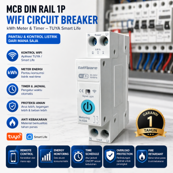 Taffware MCB Din Rail 1P WiFi Circuit Breaker TUYA kWh Meter Timer - 1P-J-63