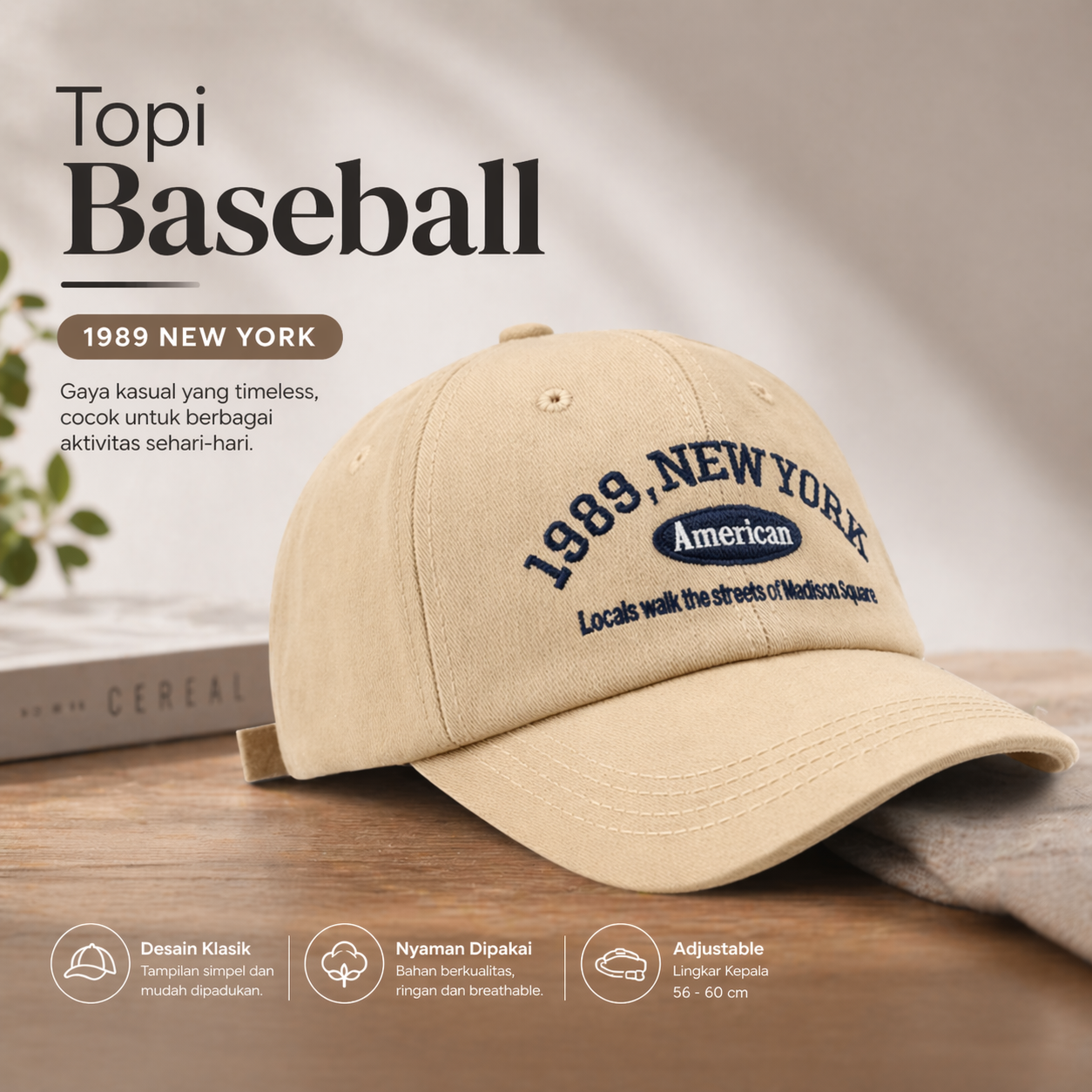 MUJE Topi Baseball Cap Bordir Adjustable 1989 New York - F220 Gambar produk MUJE Topi Baseball Cap Bordir Adjustable 1989 New York - F220 - Utama