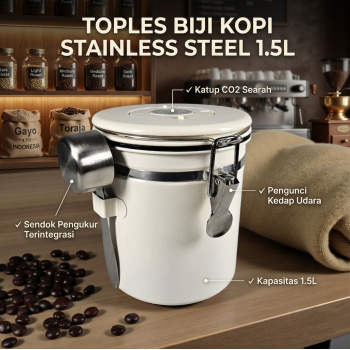 One Two Cups Toples Stainless Biji Kopi Rekam Tanggal Storage Jar - MSS19