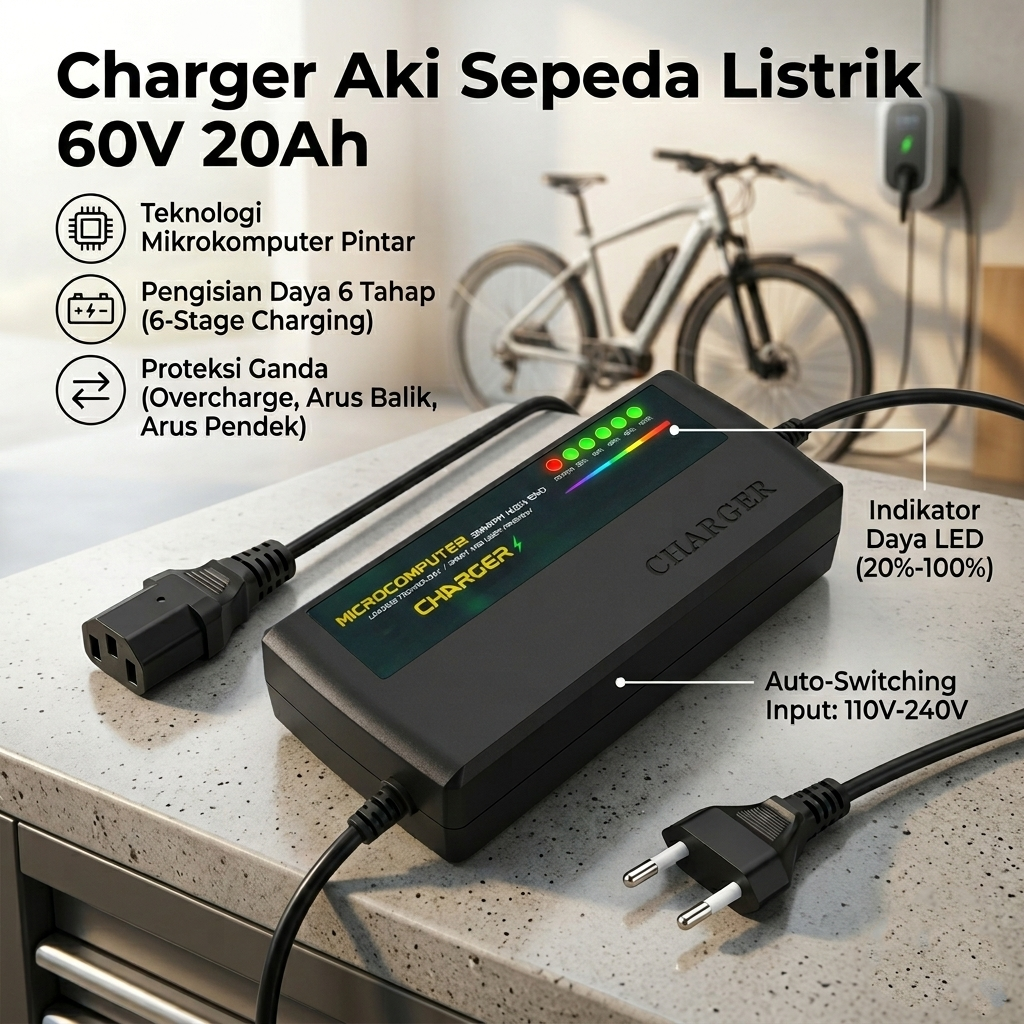 Gambar produk JHOPASS Charger Aki Sepeda Listrik Smart Battery Charger Portable 60V 20Ah - JH-20
