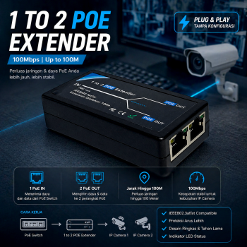 HKBTM POE Extender 2 Port Output LAN Cables 100Mbps 100M - HK453