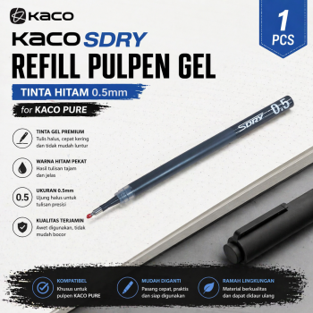 Kaco SDRY Refill Pena Pulpen Gel Tinta Hitam 0.5mm for Kaco PURE 1 PCS - K1640
