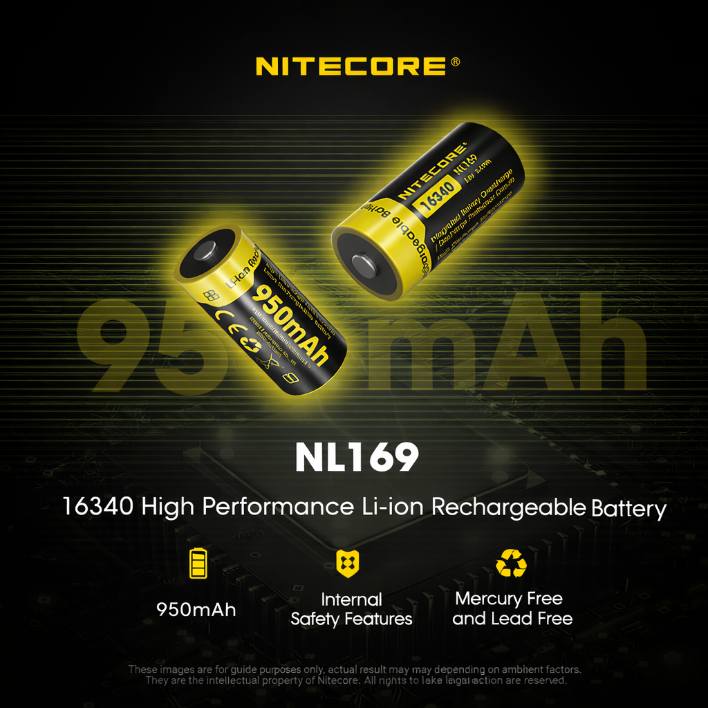 Gambar produk NITECORE Baterai Isi Ulang 16340 Li-Ion Button Top 950mAh 3.6V 1 PCS - NL169