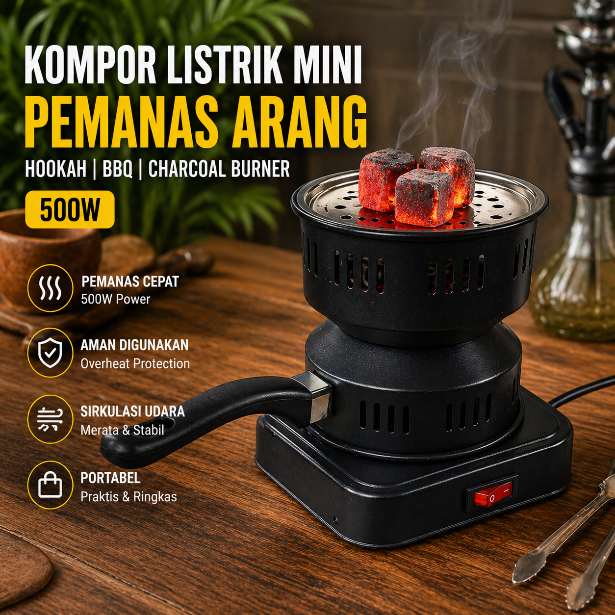 Gambar produk JZ Kompor Listrik Mini Pemanas Arang Hookah BBQ Charcoal Burner 500W - ZD-A016 - Utama