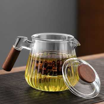 Gambar produk ECHOU Teko Kaca Borosilikat Tahan Panas Handle Walnut Tea Filter 650ml - GPN550