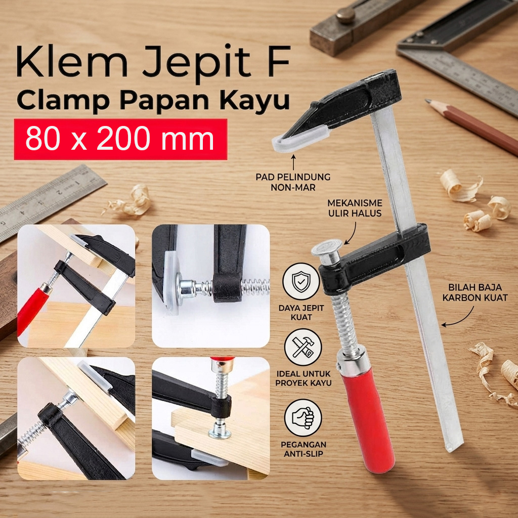 WORKPRO Klem F Clamp Jepit Papan Kayu Heavy Duty Woodworking 80x200mm - DEC04 Gambar produk WORKPRO Klem F Clamp Jepit Papan Kayu Heavy Duty Woodworking 80x200mm - DEC04 - Utama