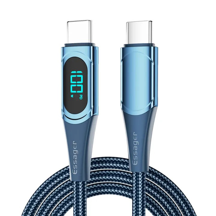 Gambar produk ESSAGER Kabel Data Type C to Type C QC 3.0 Fast Charging LED 5A 100W 2M - ES-X15